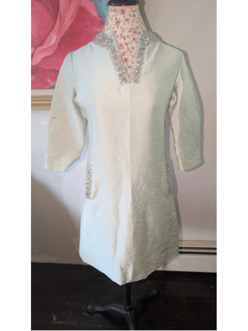 Vintage 1960s raw silk beaded dress